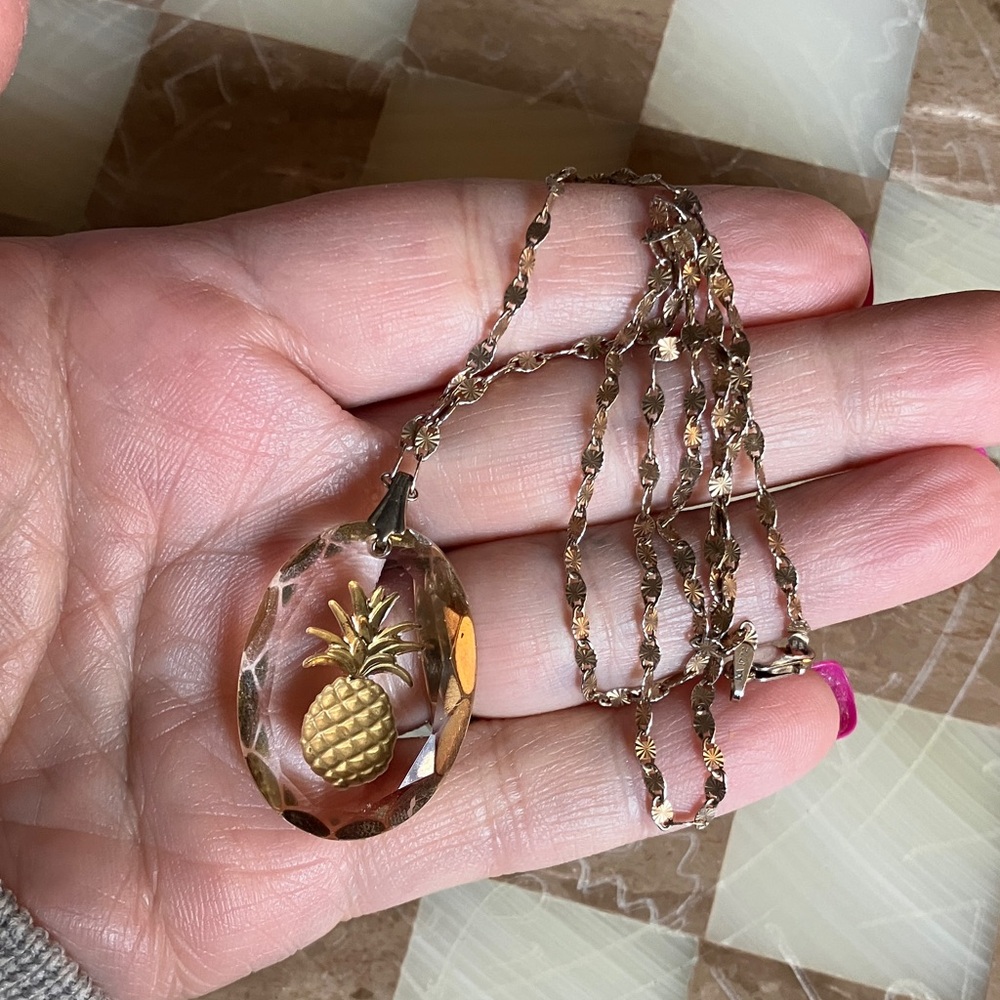 Sterling Pineapple Intaglio Glass pendant